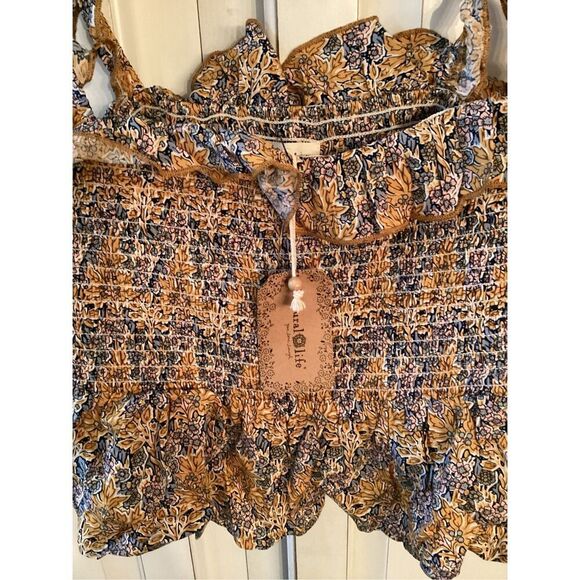 NEW Natural Life Mix & Match Smocked Crop Top Sz L Floral - Picture 3 of 9